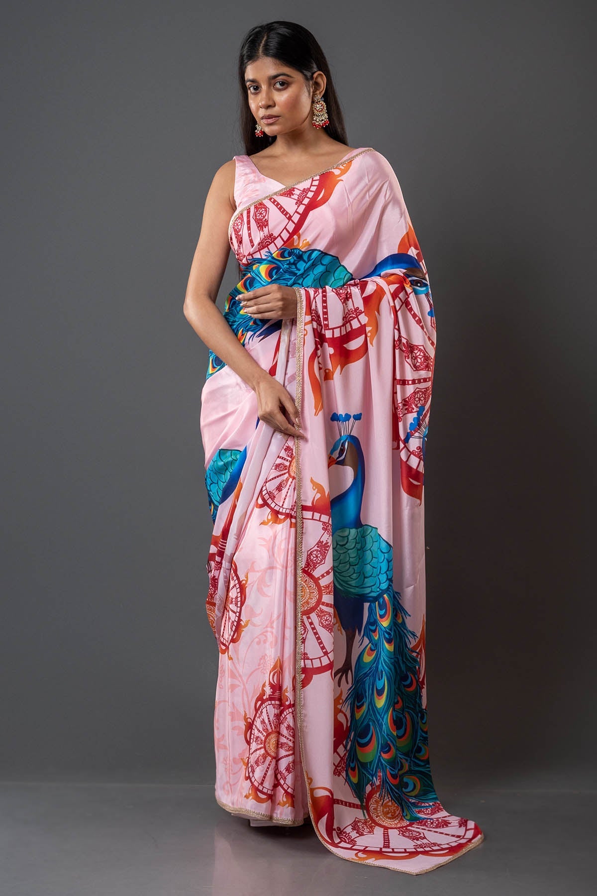Buy Soft Pink Printed Crepe Saree Online
